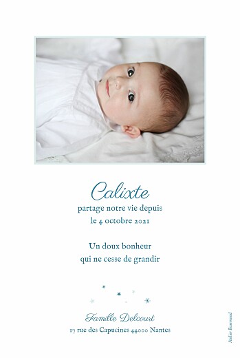 Faire-part de naissance Douceur céleste bleu - Verso
