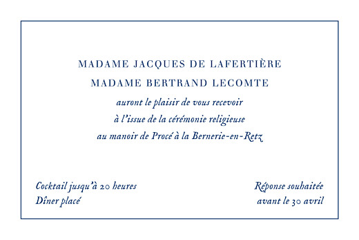 Carton d'invitation mariage Nature chic (dorure) bleu - Verso Carton d'invitation mariage Nature chic (dorure) bleu - Verso
