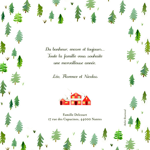 Carte de voeux Forêt de sapins vert rouge - Verso Carte de voeux Forêt de sapins vert rouge - Verso