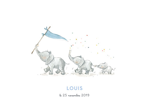 Affichette 3 éléphants en famille bleu - Recto Affichette 3 éléphants en famille bleu - Recto