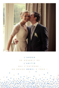 Carte de remerciement mariage Confetti bleu & blanc Carte de remerciement mariage Confetti bleu & blanc