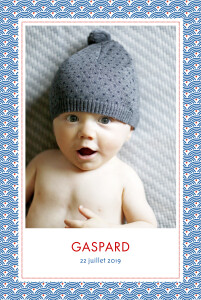 Faire-part de naissance Pattern portrait 2 photos rouge bleu Faire-part de naissance Pattern portrait 2 photos rouge bleu