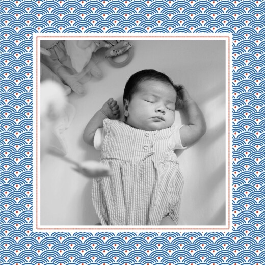 Faire-part de naissance Pattern 2 photos rouge bleu Faire-part de naissance Pattern 2 photos rouge bleu