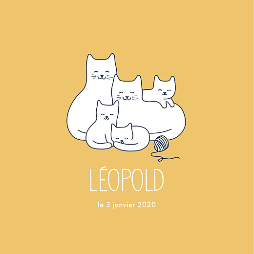 Faire-part de naissance Cinq petits chats jaune Faire-part de naissance Cinq petits chats jaune