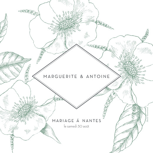 Faire-part de mariage Gravure chic rv vert Faire-part de mariage Gravure chic rv vert