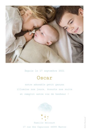 Faire-part de naissance Brume (portrait) bleu - Verso Faire-part de naissance Brume (portrait) bleu - Verso