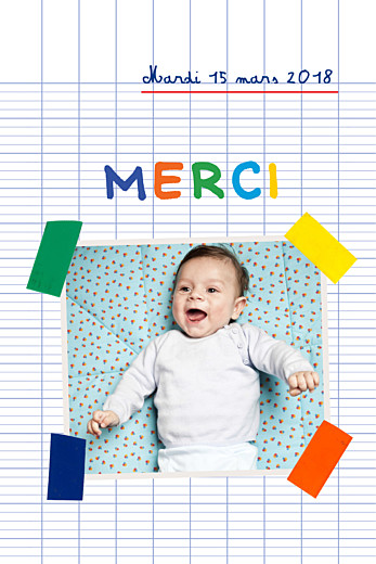 Carte de remerciement Petit écolier blanc - Recto Carte de remerciement Petit écolier blanc - Recto