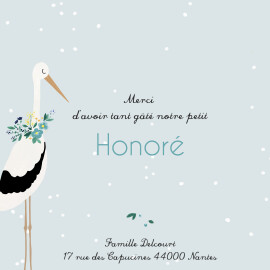 Carte de remerciement Petite cigogne bleu