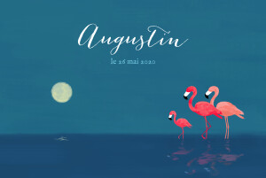 Faire-part de naissance 3 flamingos (paysage) bleu Faire-part de naissance 3 flamingos (paysage) bleu