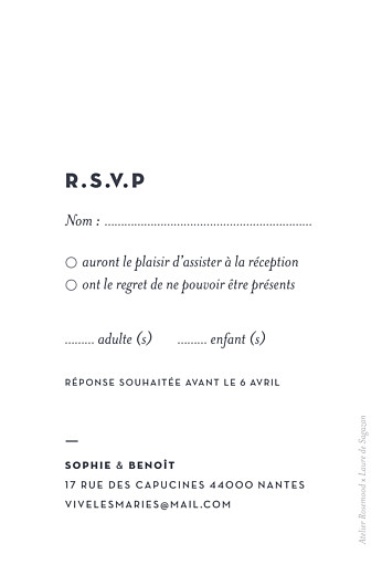 Carton réponse mariage Laure de sagazan (dorure) blanc Carton réponse mariage Laure de sagazan (dorure) blanc