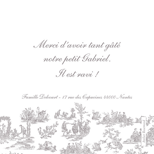 Carte de remerciement Toile de Jouy taupe - Verso Carte de remerciement Toile de Jouy taupe - Verso