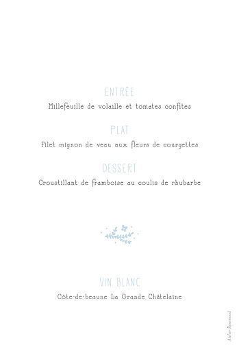 Menu de baptême Croix des champs bleu - Verso Menu de baptême Croix des champs bleu - Verso