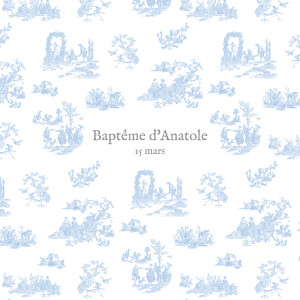 Faire-part de baptême Toile de Jouy photo bleu clair Faire-part de baptême Toile de Jouy photo bleu clair