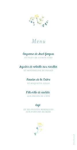 Menu de mariage Bouquet sauvage RV jaune - Verso Menu de mariage Bouquet sauvage RV jaune - Verso