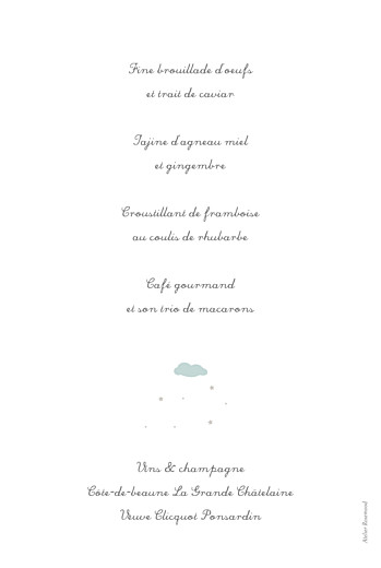 Menu de baptême Petit village bleu - Verso Menu de baptême Petit village bleu - Verso