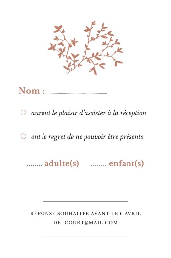 Carton réponse mariage Reflets dans l'eau (dorure) rouge - Verso Carton réponse mariage Reflets dans l'eau (dorure) rouge - Verso