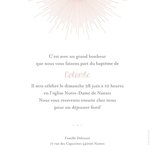Faire-part de baptême Lumière (dorure) rose clair - Verso Faire-part de baptême Lumière (dorure) rose clair - Verso