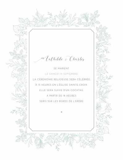 Faire-part de mariage Délicatesse (portrait) vert Faire-part de mariage Délicatesse (portrait) vert