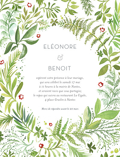 Faire-part de mariage Murmure de forêt (portrait) vert Faire-part de mariage Murmure de forêt (portrait) vert