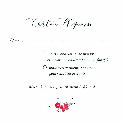 Carton réponse mariage Romance blanc finition Carton réponse mariage Romance blanc finition