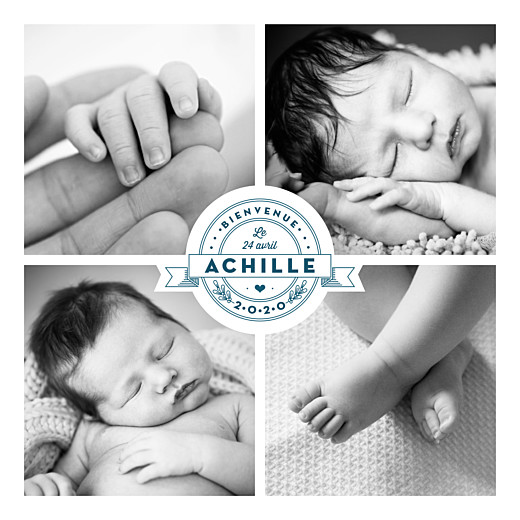 Faire-part de naissance Logo 4 photos bleu Faire-part de naissance Logo 4 photos bleu