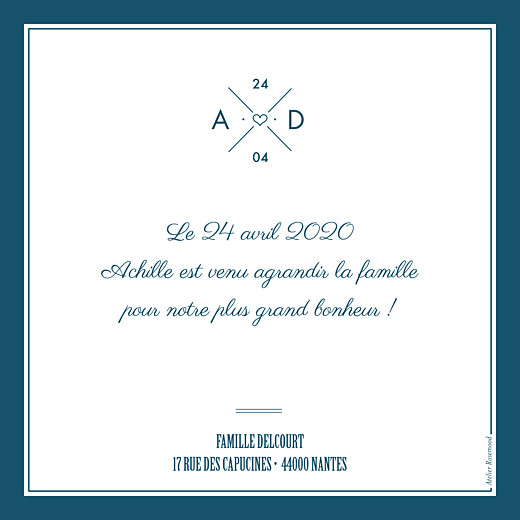 Faire-part de naissance Logo 4 photos bleu Faire-part de naissance Logo 4 photos bleu
