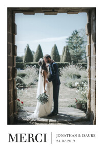 Carte de remerciement mariage Élégant photo portrait blanc