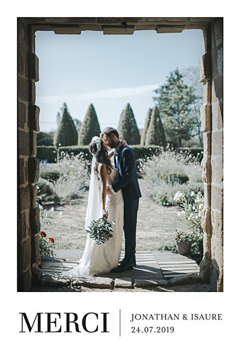 Carte de remerciement mariage Élégant photo portrait blanc - Recto