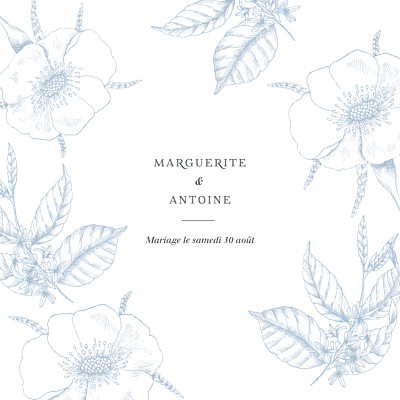 Faire-part de mariage Gravure simple (rv) bleu finition Faire-part de mariage Gravure simple (rv) bleu finition