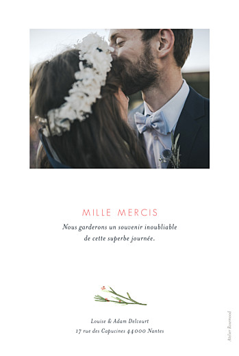 Carte de remerciement mariage Fleurs aquarelle crème - Verso