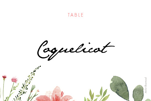 Marque-table mariage Fleurs aquarelle crème - Recto