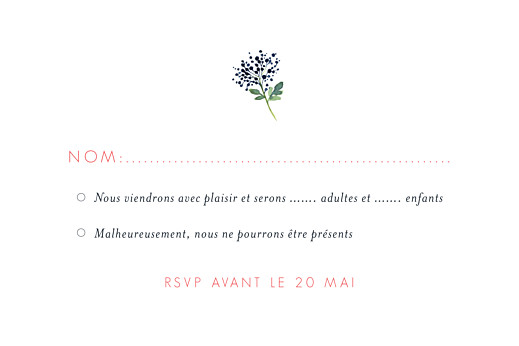 Carton réponse mariage Fleurs aquarelle crème - Verso Carton réponse mariage Fleurs aquarelle crème - Verso