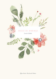 Couverture livret de messe mariage Fleurs aquarelle crème
