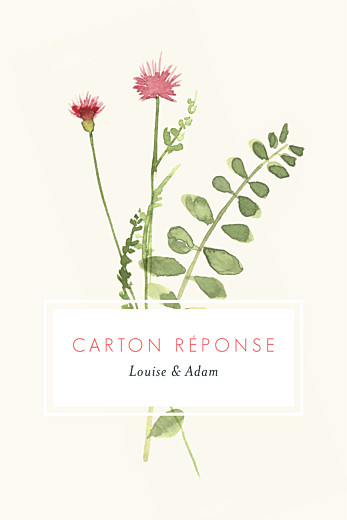 Carton réponse mariage Fleurs aquarelle portrait crème - Recto Carton réponse mariage Fleurs aquarelle portrait crème - Recto