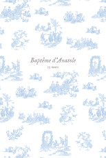 Menu de baptême Toile de Jouy (4 pages) bleu clair Menu de baptême Toile de Jouy (4 pages) bleu clair