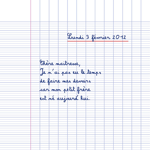 Faire-part de naissance Cahier d'écolier 4 pages blanc Faire-part de naissance Cahier d'écolier 4 pages blanc