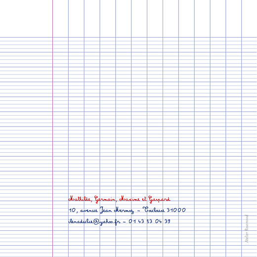 Faire-part de naissance Cahier d'écolier 4 pages blanc Faire-part de naissance Cahier d'écolier 4 pages blanc