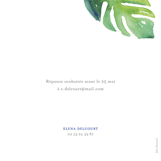Carte d'invitation anniversaire adulte Acapulco blanc & vert - Verso Carte d'invitation anniversaire adulte Acapulco blanc & vert - Verso