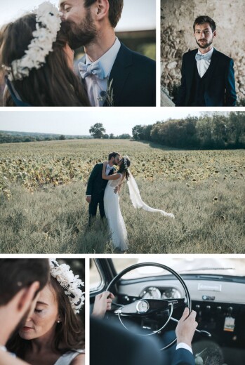 Carte de remerciement mariage Retrospective 5 photos blanc - Recto Carte de remerciement mariage Retrospective 5 photos blanc - Recto