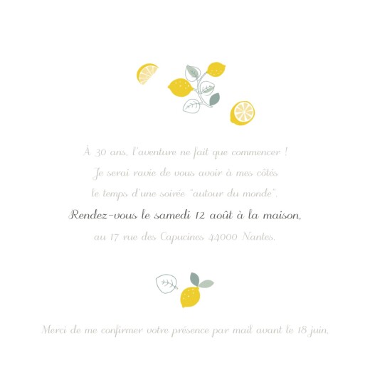 Carte d'invitation anniversaire adulte Citrons jaune - Page 3 Carte d'invitation anniversaire adulte Citrons jaune - Page 3