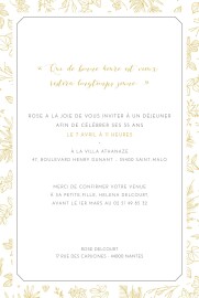 Carte d'invitation anniversaire adulte Délicatesse jaune Carte d'invitation anniversaire adulte Délicatesse jaune
