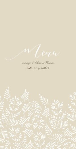 Menu de mariage Mille fougères (4 pages) beige - Page 1 Menu de mariage Mille fougères (4 pages) beige - Page 1