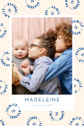 Faire-part de naissance Family is forever (portrait) beige - Recto Faire-part de naissance Family is forever (portrait) beige - Recto