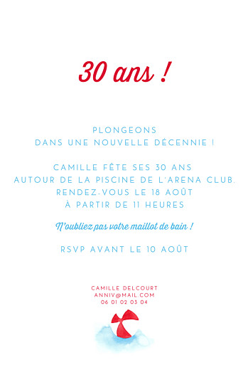 Carte d'invitation anniversaire adulte Le grand saut ! bleu - Verso Carte d'invitation anniversaire adulte Le grand saut ! bleu - Verso