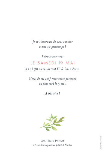 Carte D Invitation Anniversaire Adulte Fleurs Aquarelle