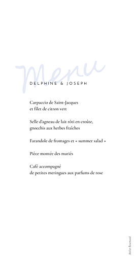 Menu de mariage Manuscrit bleu - Verso Menu de mariage Manuscrit bleu - Verso