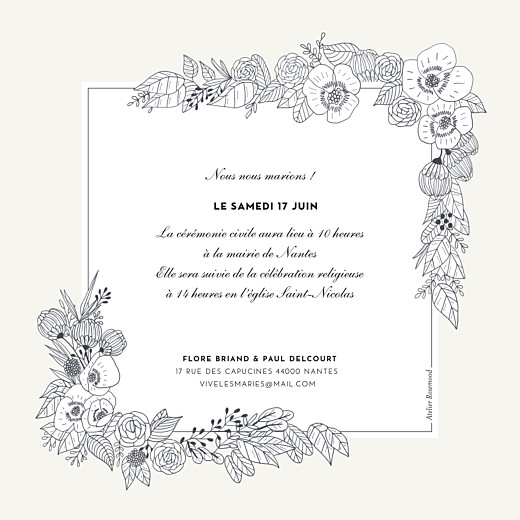 Faire-part de mariage Esquisse fleurie blanc - Verso