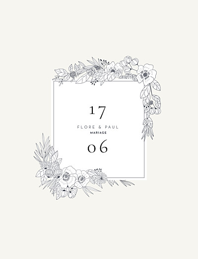 Faire-part de mariage Esquisse fleurie (portrait) blanc - Recto Faire-part de mariage Esquisse fleurie (portrait) blanc - Recto