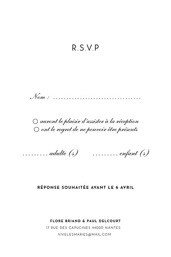 Carton réponse mariage Esquisse fleurie (portrait) blanc - Verso Carton réponse mariage Esquisse fleurie (portrait) blanc - Verso