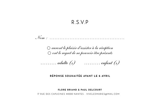 Carton réponse mariage Esquisse fleurie blanc - Verso Carton réponse mariage Esquisse fleurie blanc - Verso